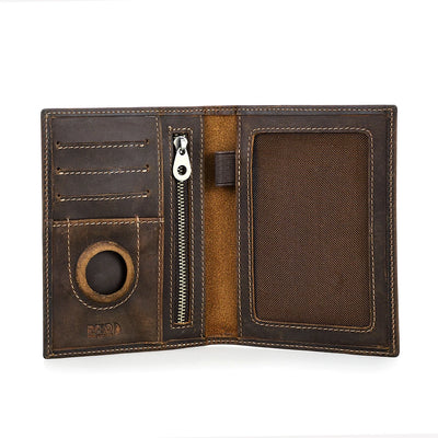 Leather Travel Passport Wallet with Airtag and RFID Blocking