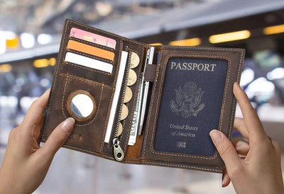 Leather Travel Passport Wallet with Airtag and RFID Blocking