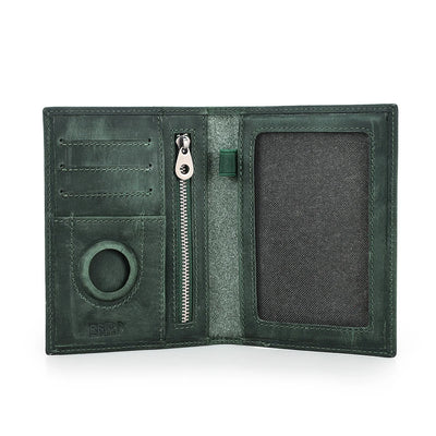 Leather Travel Passport Wallet with Airtag and RFID Blocking