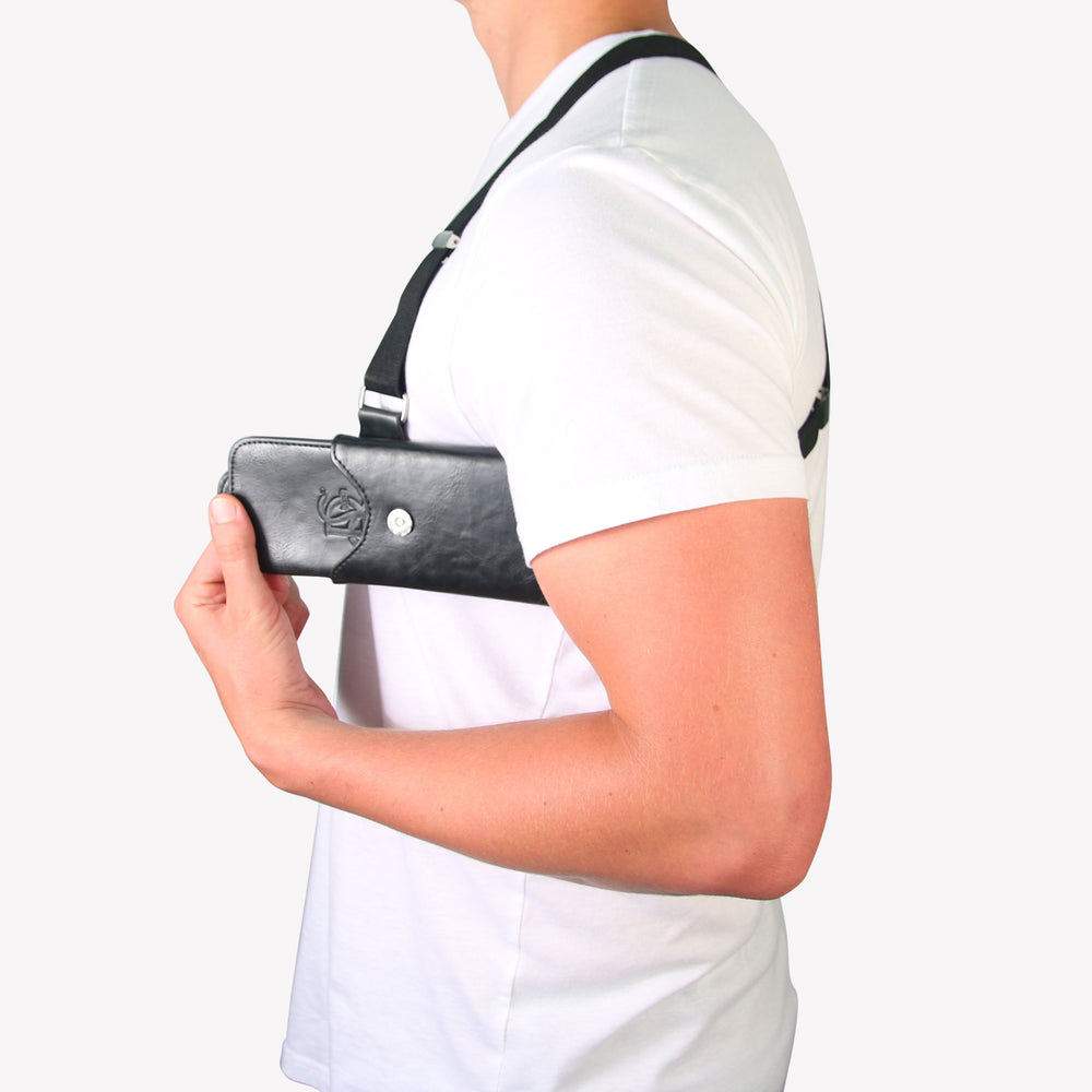 Cell Phone Leather Shoulder Holster (T-FIT) - Black + FREE ID Display Wallet Upgrade - LD West