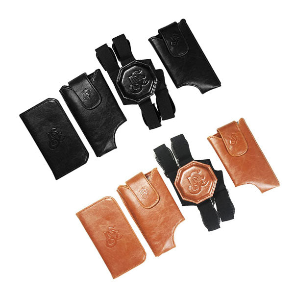 Cell Phone Leather Shoulder Holster Bundle - Black & Cognac - LD West