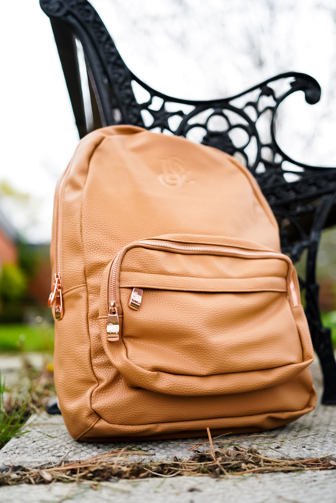 cognac vegan leather backpack Cognac/Rose Gold Leather Backpack
