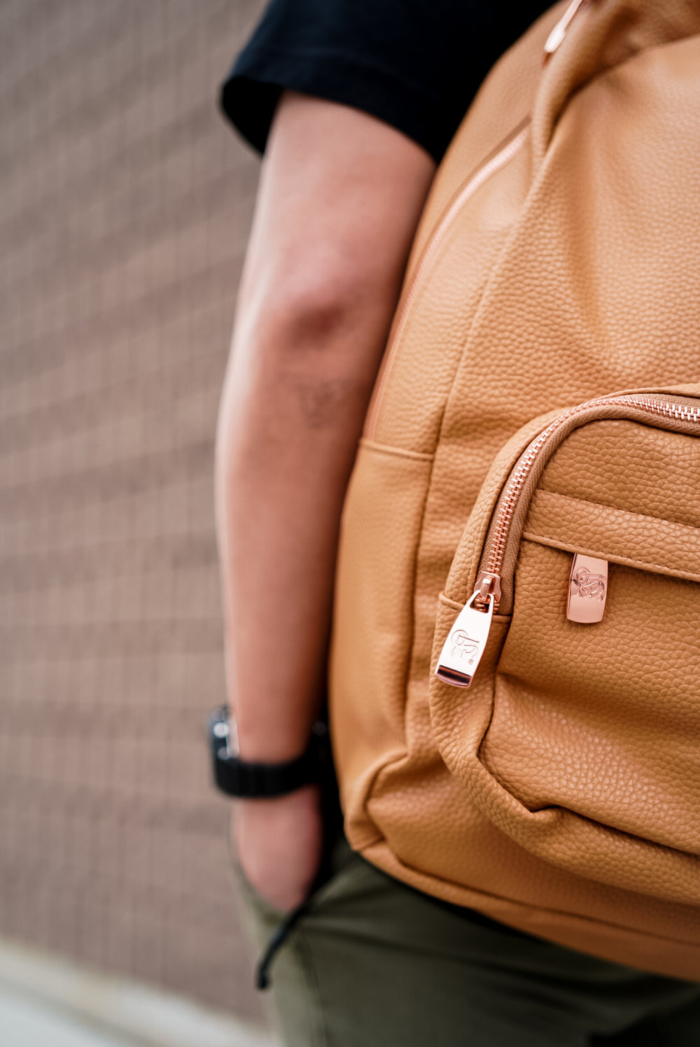 Cognac Backpack With Rose Gold Hardware