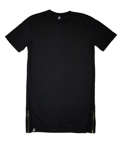 Straight Cut Tall Tee With Gold Side Zipper - Black - LD West