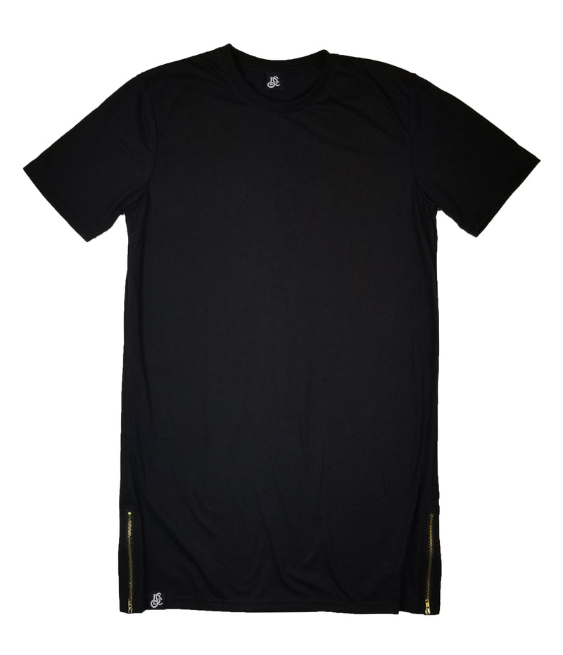 Straight Cut Tall Tee With Gold Side Zipper - Black - LD West